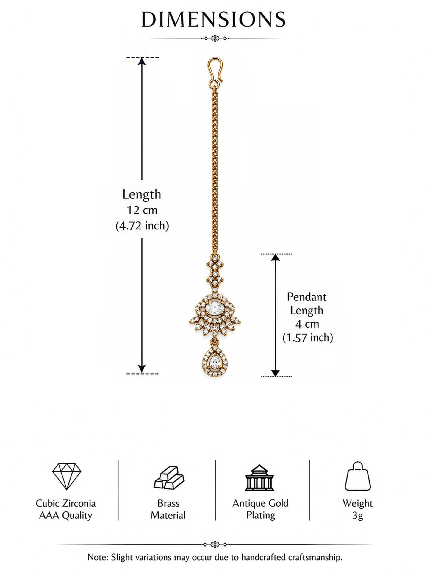 Antique Gold Plated AD Maang Tikka for Women