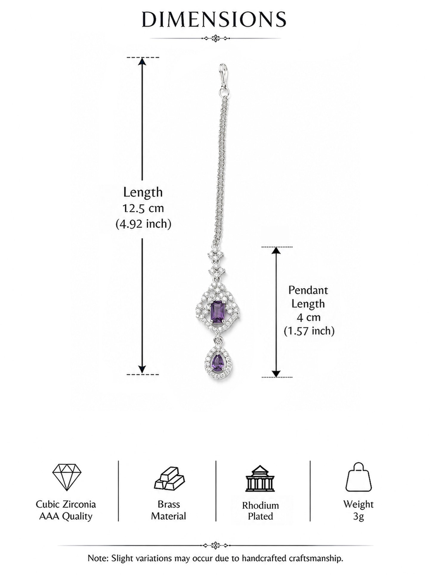 Silver Plated Purple AD Maang Tikka for Women