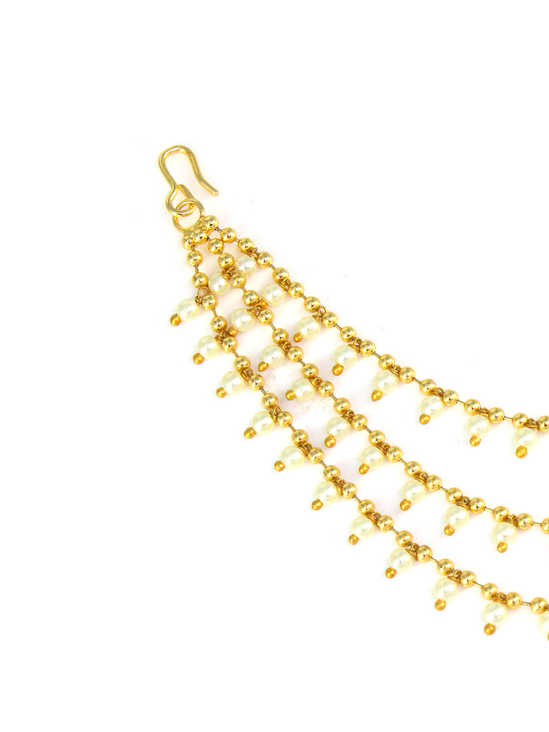 Gold-Plated 3-Layered Beads Drop Ear Chain