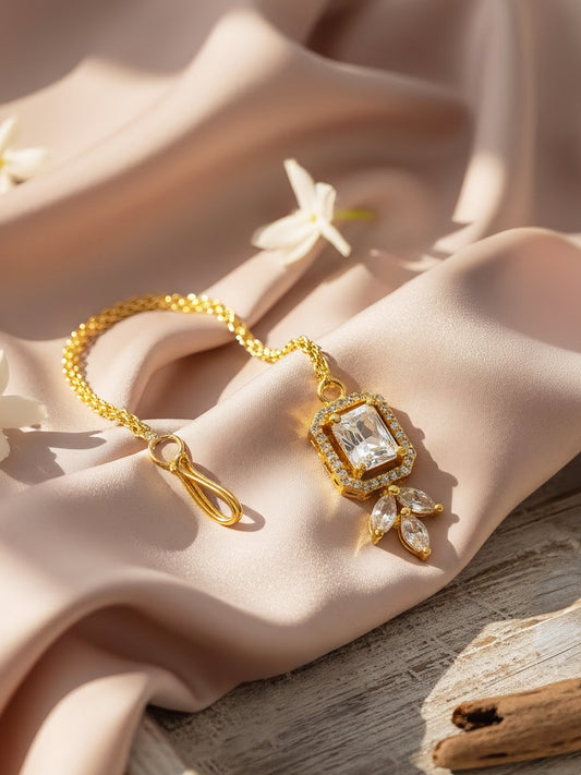 Gold Plated White AD Maang Tikka for Women