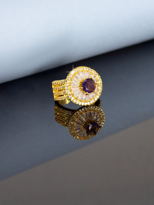 Purple Statement Solitaire AD-Studded Adjustable Ring