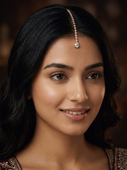 Rose gold Plated AD Teardrop Maang Tikka for Women