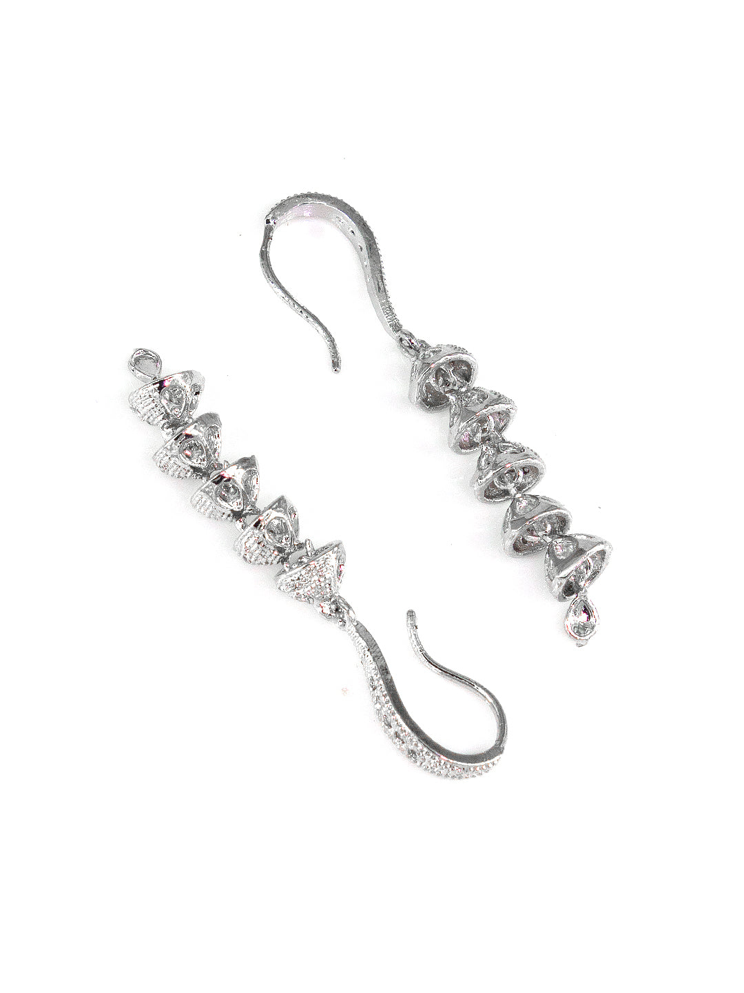 Silver Plated American Diamond 5 Layered Drop Earrings
