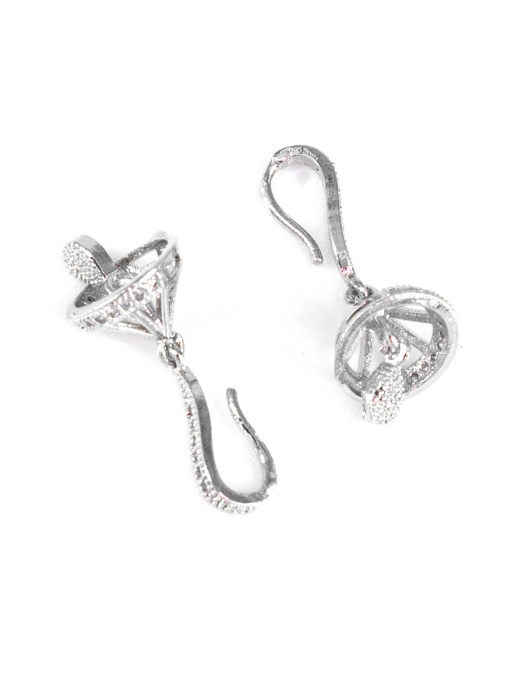 Silver Plated American Diamond Small Jhumka Earrings