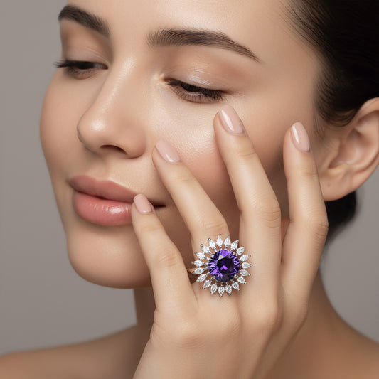 Silver Plated Purple AD Finger Ring for Women