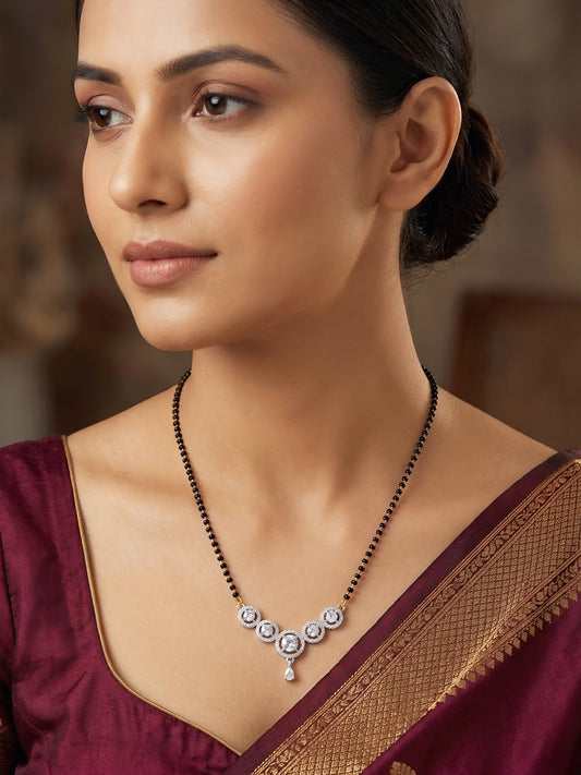 Silver Plated American Diamond Studded Mangalsutra for Women
