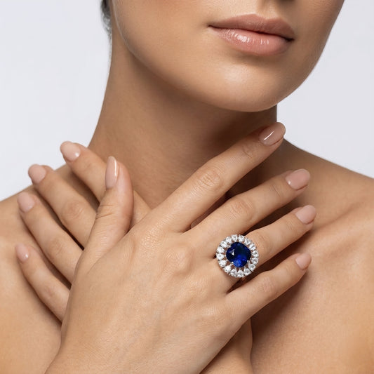 Silver Plated Blue AD Finger Ring for Women
