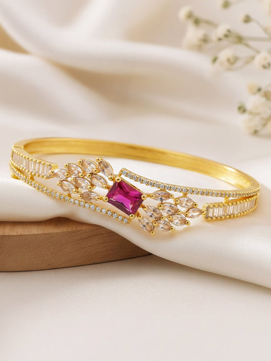 Gold Plated Red AD Leaf Bangle Bracelet for Women