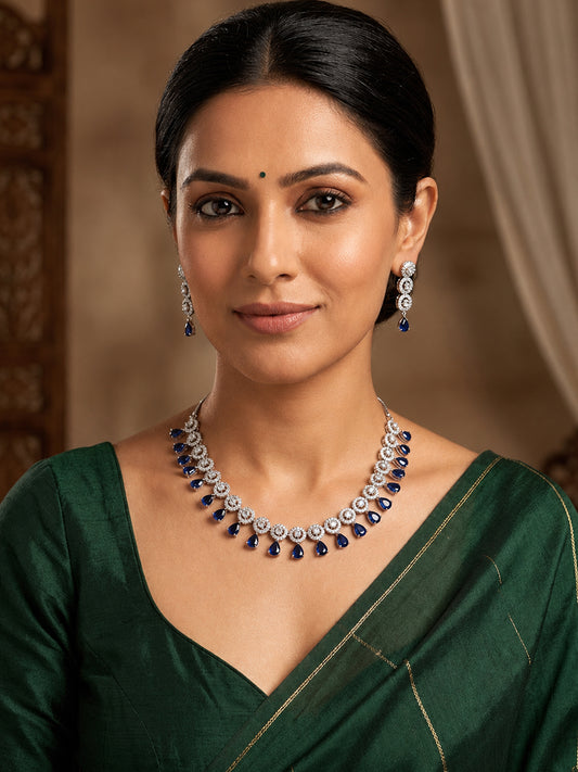 Silver Plated Blue AD Jewellery Set for Women