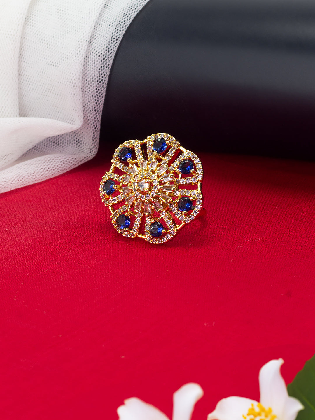 Blue Floral AD Adjustable Finger Ring
