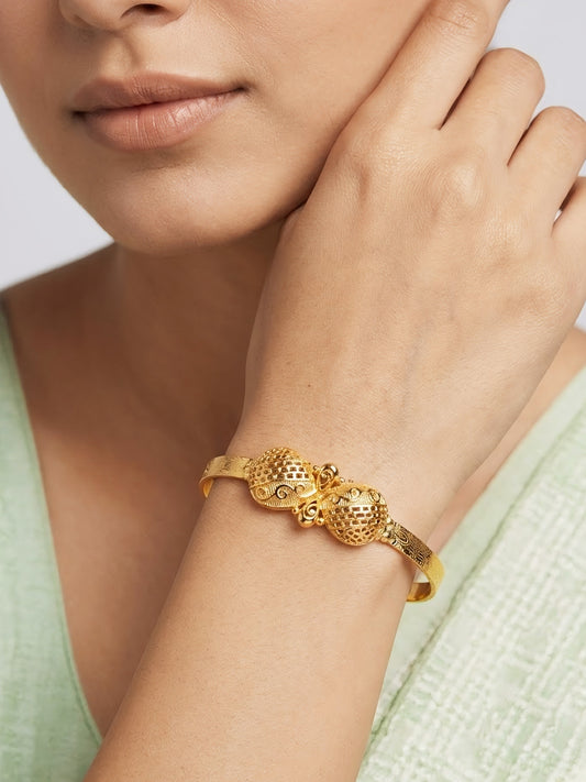 Gold Plated Adjustable Temple Bangle Bracelet for Women