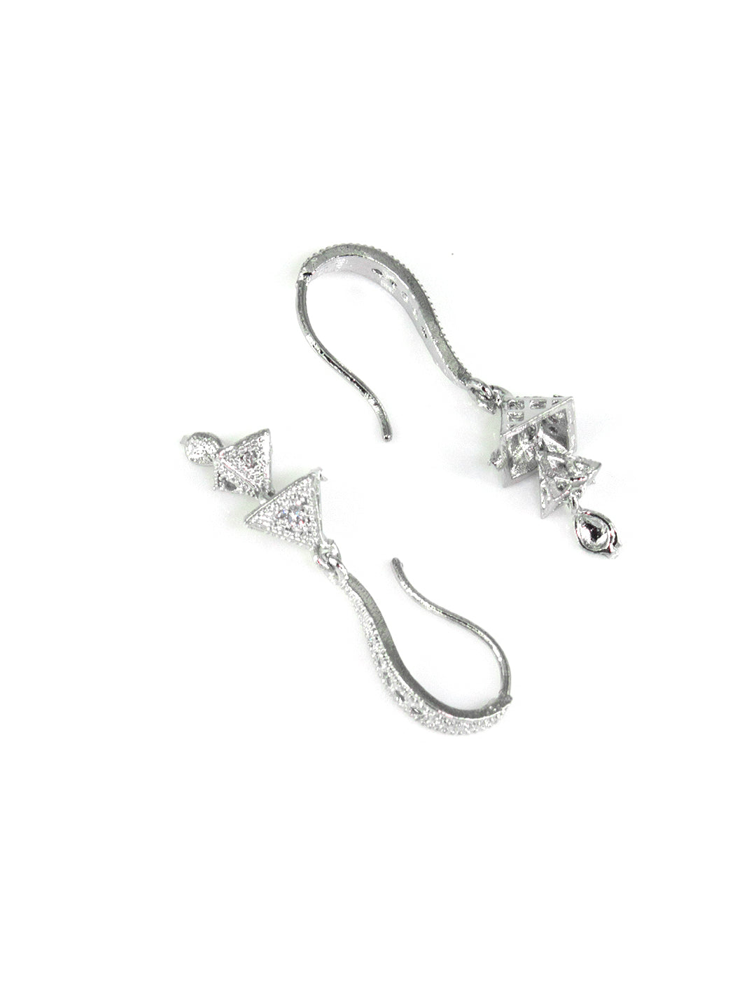 Silver Plated American Diamond Tringle Layered Drop Earring.