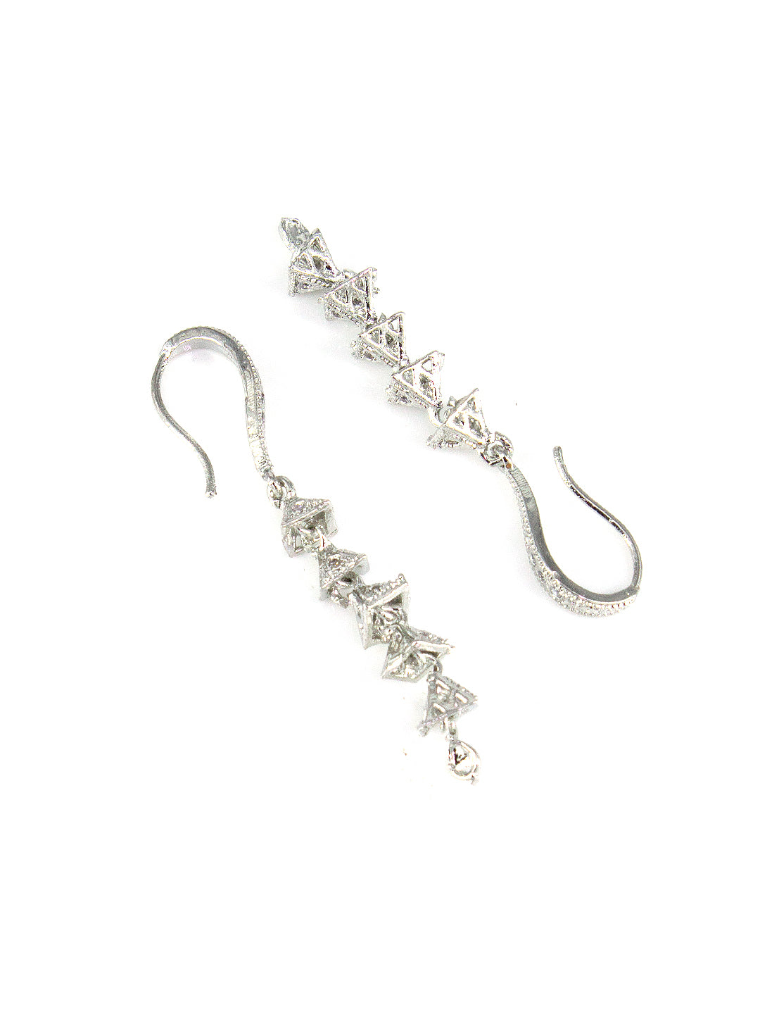 Silver Plated American Diamond 5 Layer Triangle Jhumka Earrings