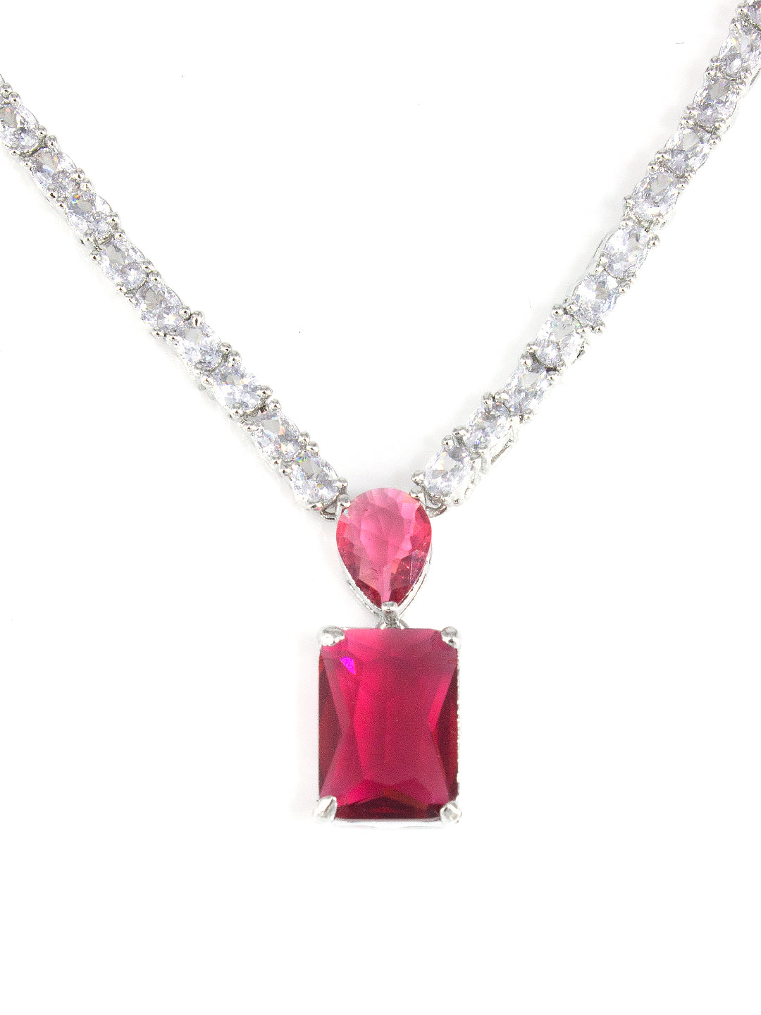 Silver Plated Red AD Minimal Jewellery Set