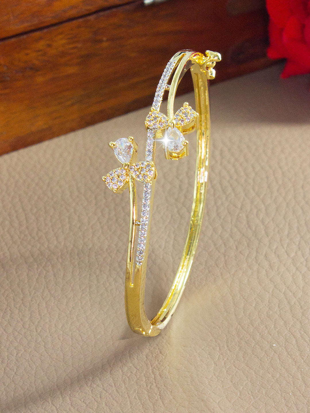 Gold Plated White AD Minimal Cuff Bracelet For Women
