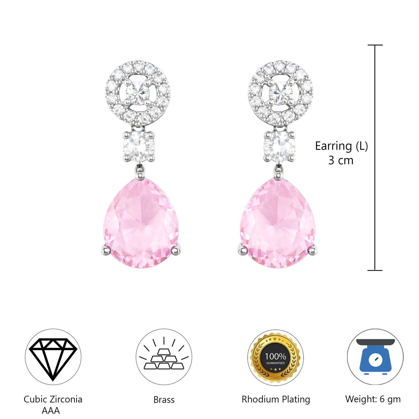 Silver Plated Pink AD Drop Earrings for Women
