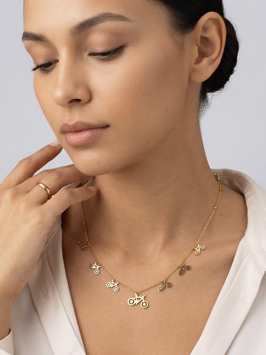 Gold Plated Cycle Charm Chain Necklace for Women