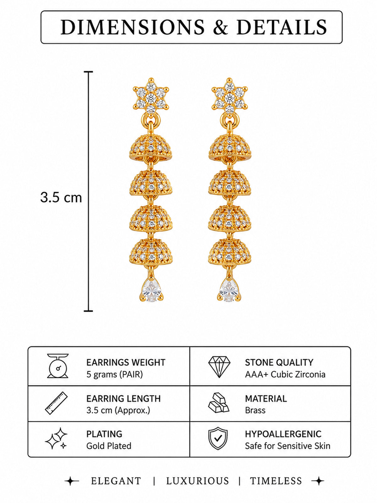 Gold Plated AD Drop Jhumka for Women