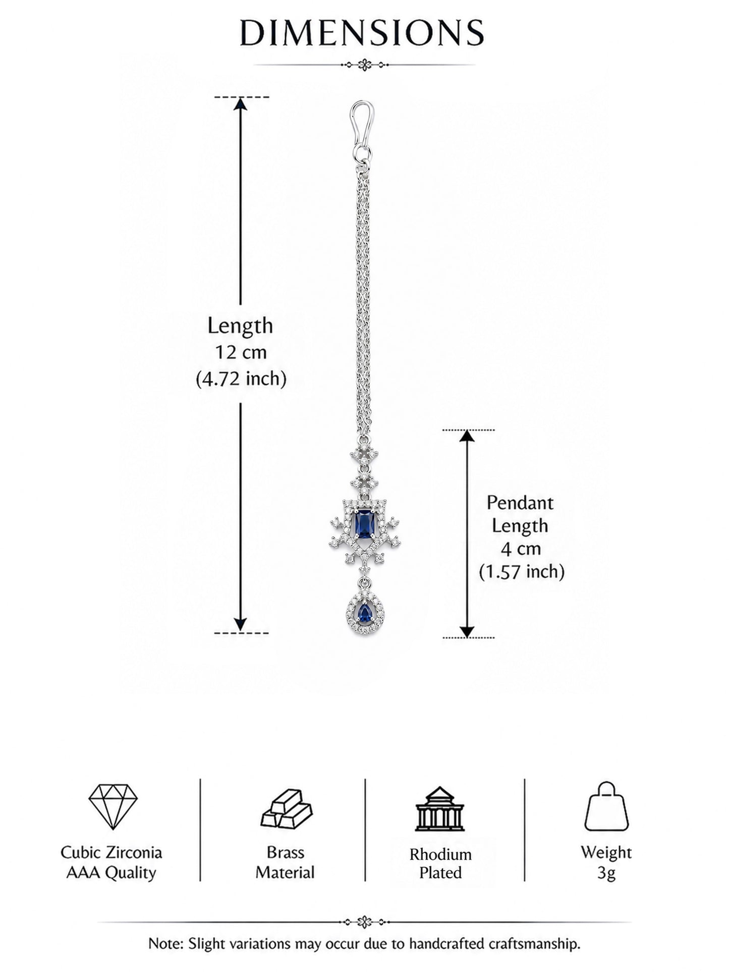 Silver Plated Blue AD Maang Tikka for Women