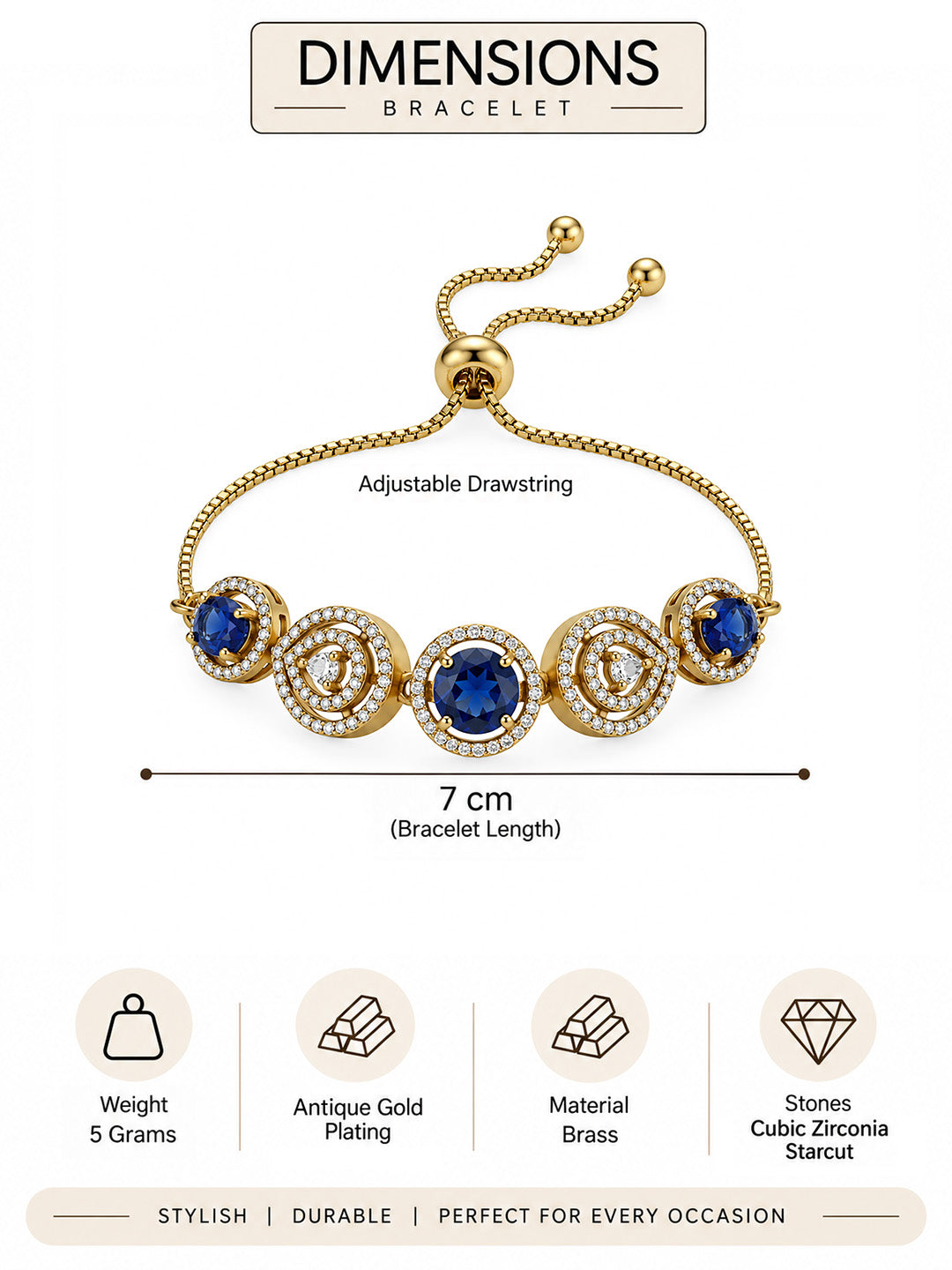 Antique Gold Plated Blue AD Bracelet for Women
