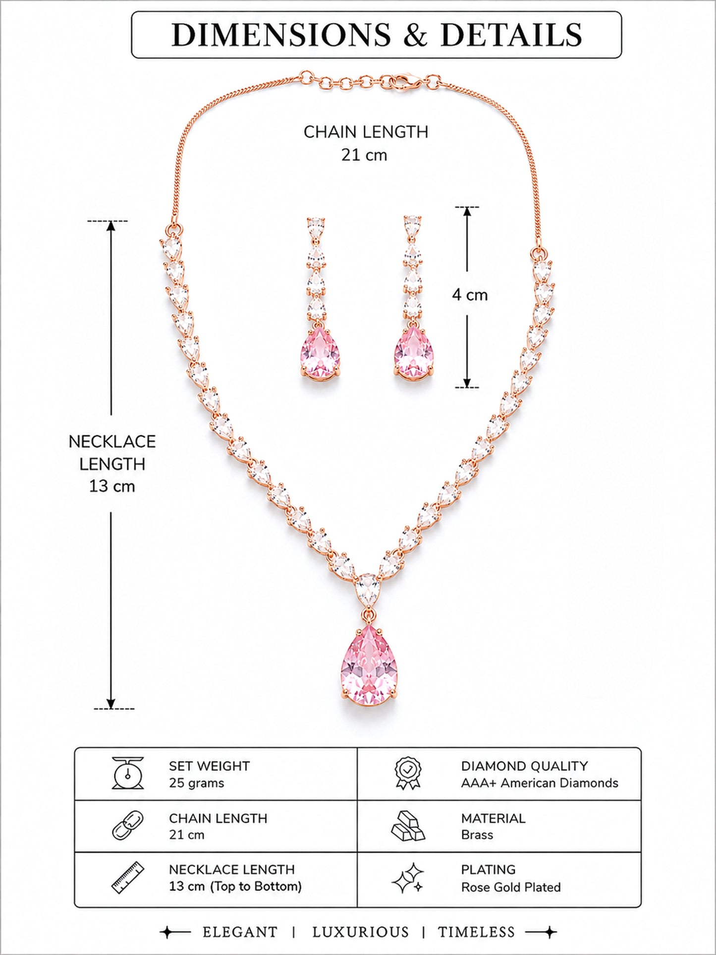 Rose Gold Plated AD Jewellery Set for Women