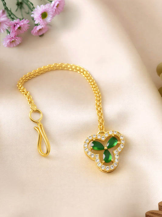 Gold Plated Green Floral AD Maang Tikka for Women