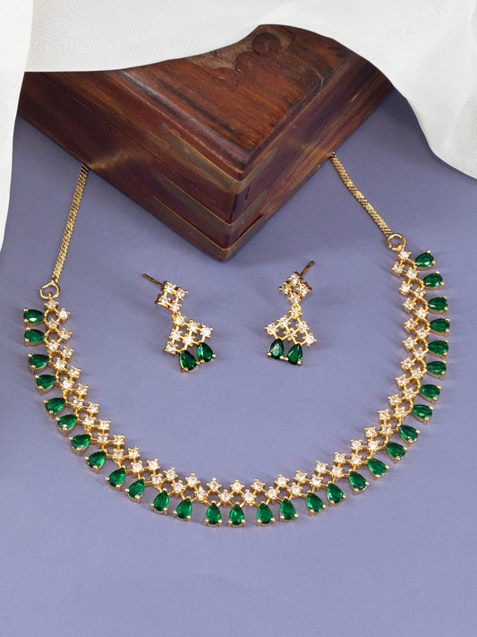 Gold Plated Green American Diamond Jewellery Set for Women
