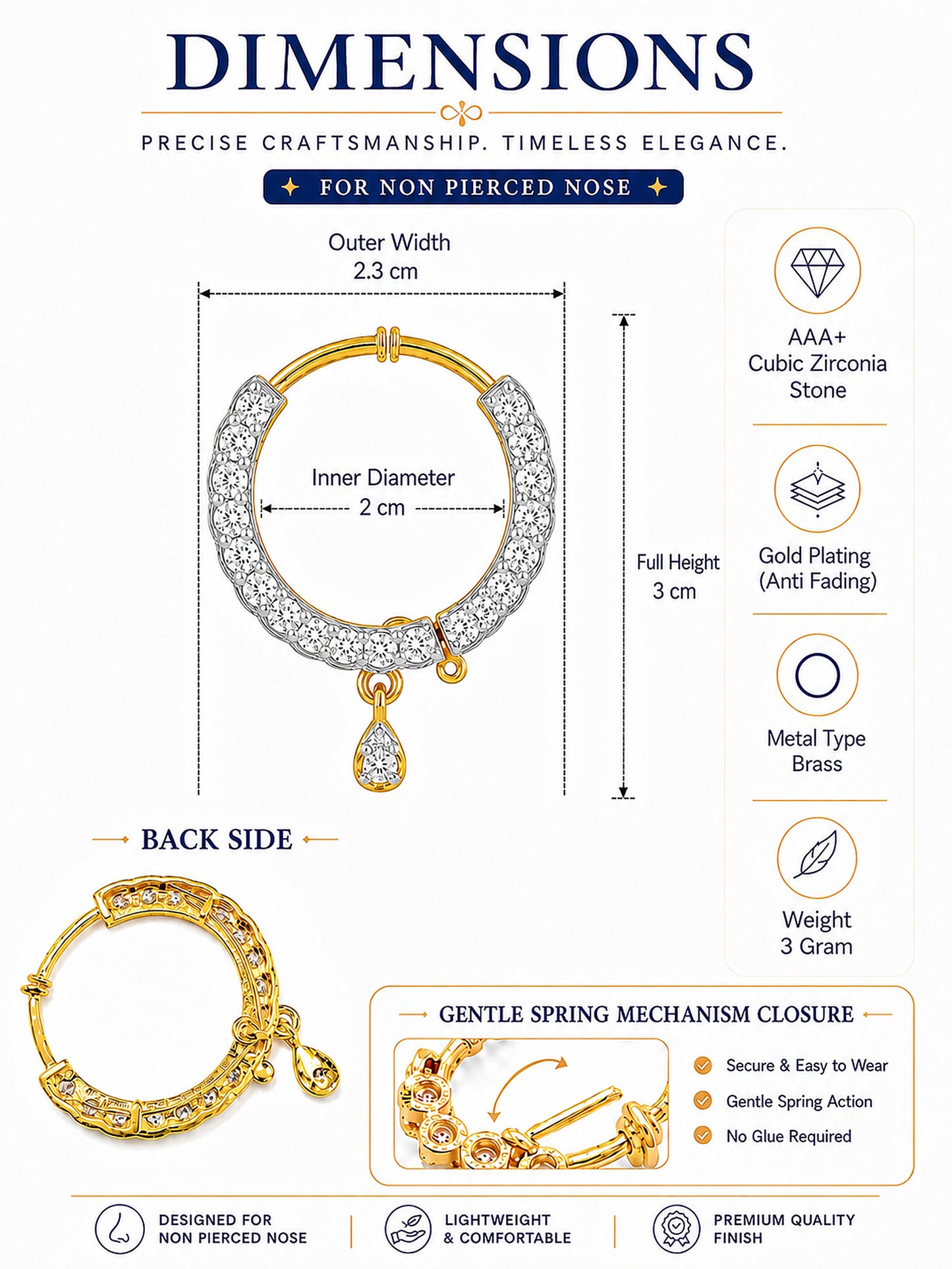 Gold Plated AD Large Nosering for Women