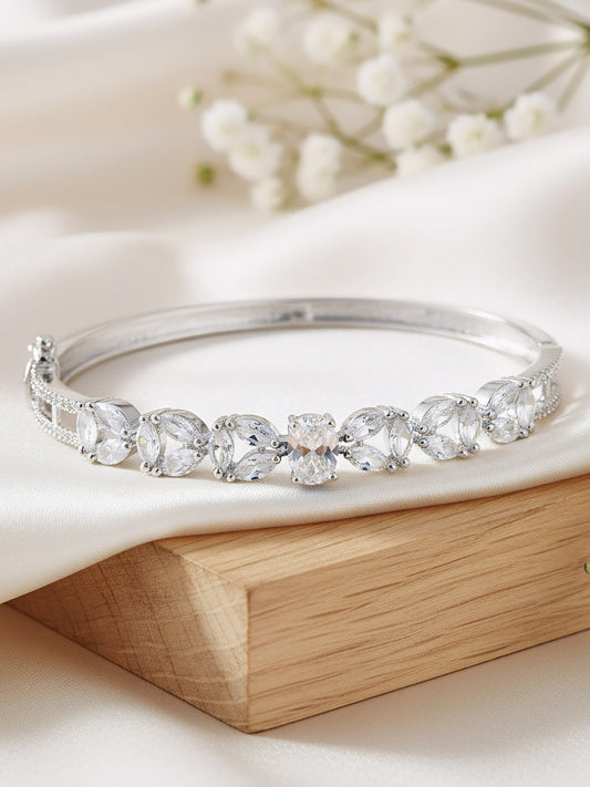 Silver Plated White AD Bangle Bracelet for Women