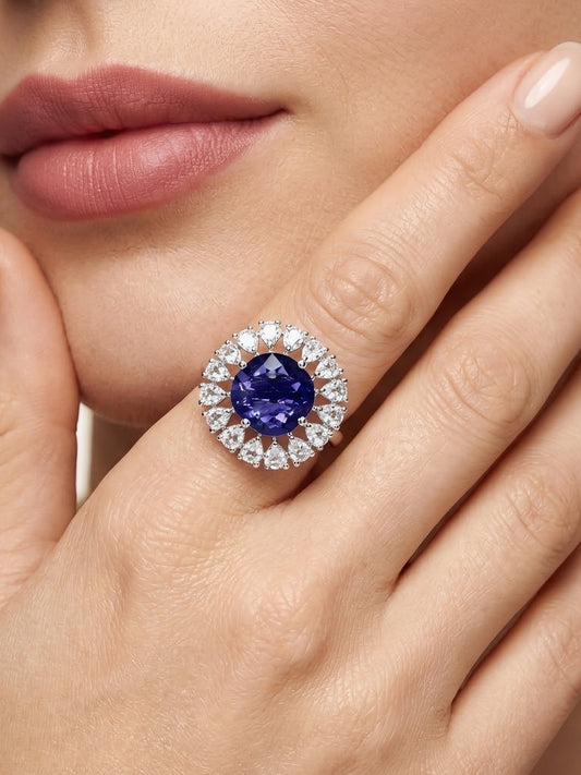 Silver Plated Purple AD Finger Ring for Women