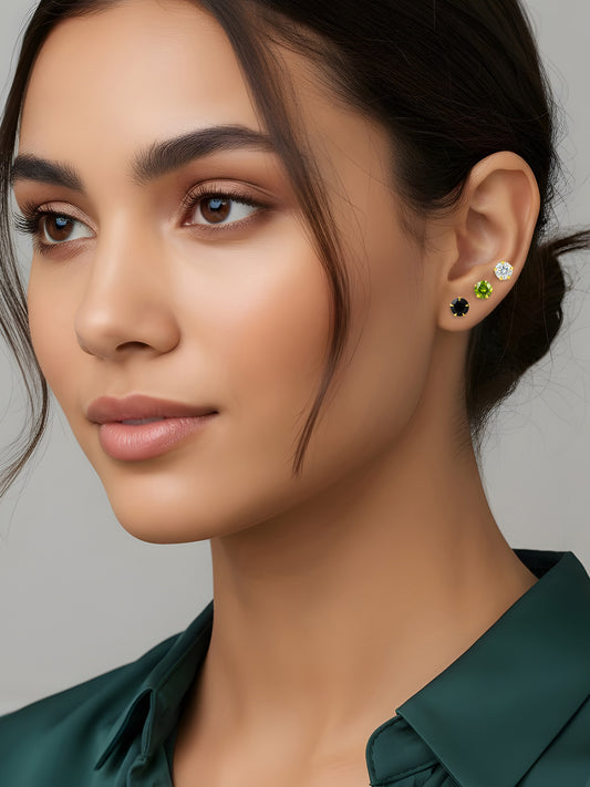 Set of 6 AD Stud Earrings for Women