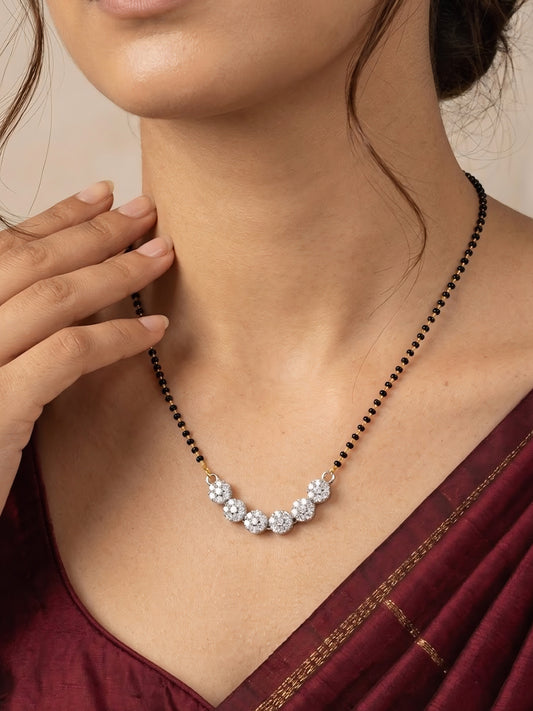 Silver Plated AD Floral Mangalsutra for Women