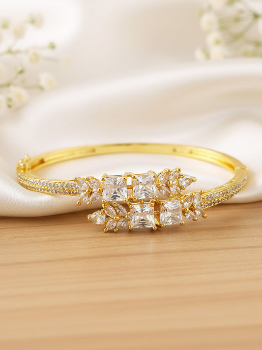 Gold Plated White AD Bangle Bracelet for Women