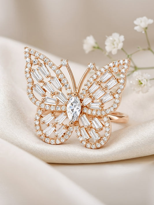 Rose gold Plated AD Butterfly Adjustable Ring for Women