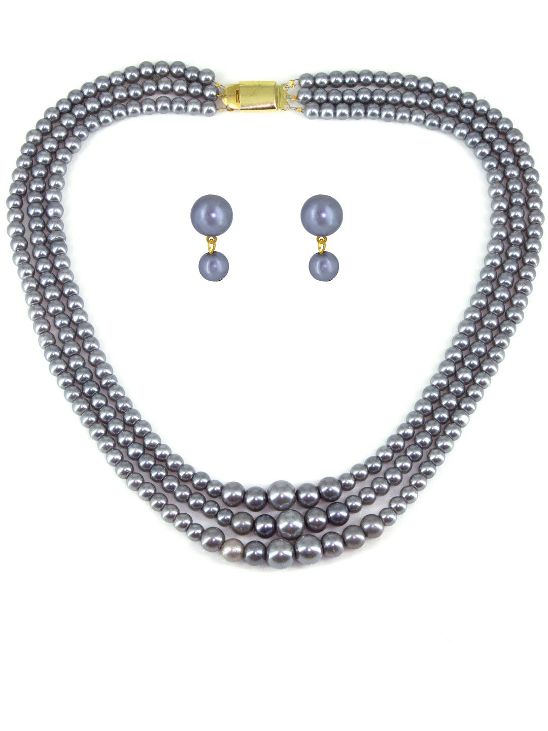Ash Grey 3-Layered Faux-Pearl Jewellery Set