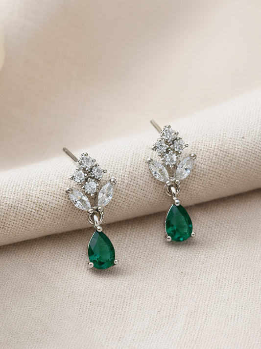 Silver Plated Green Drop Earrings for Women