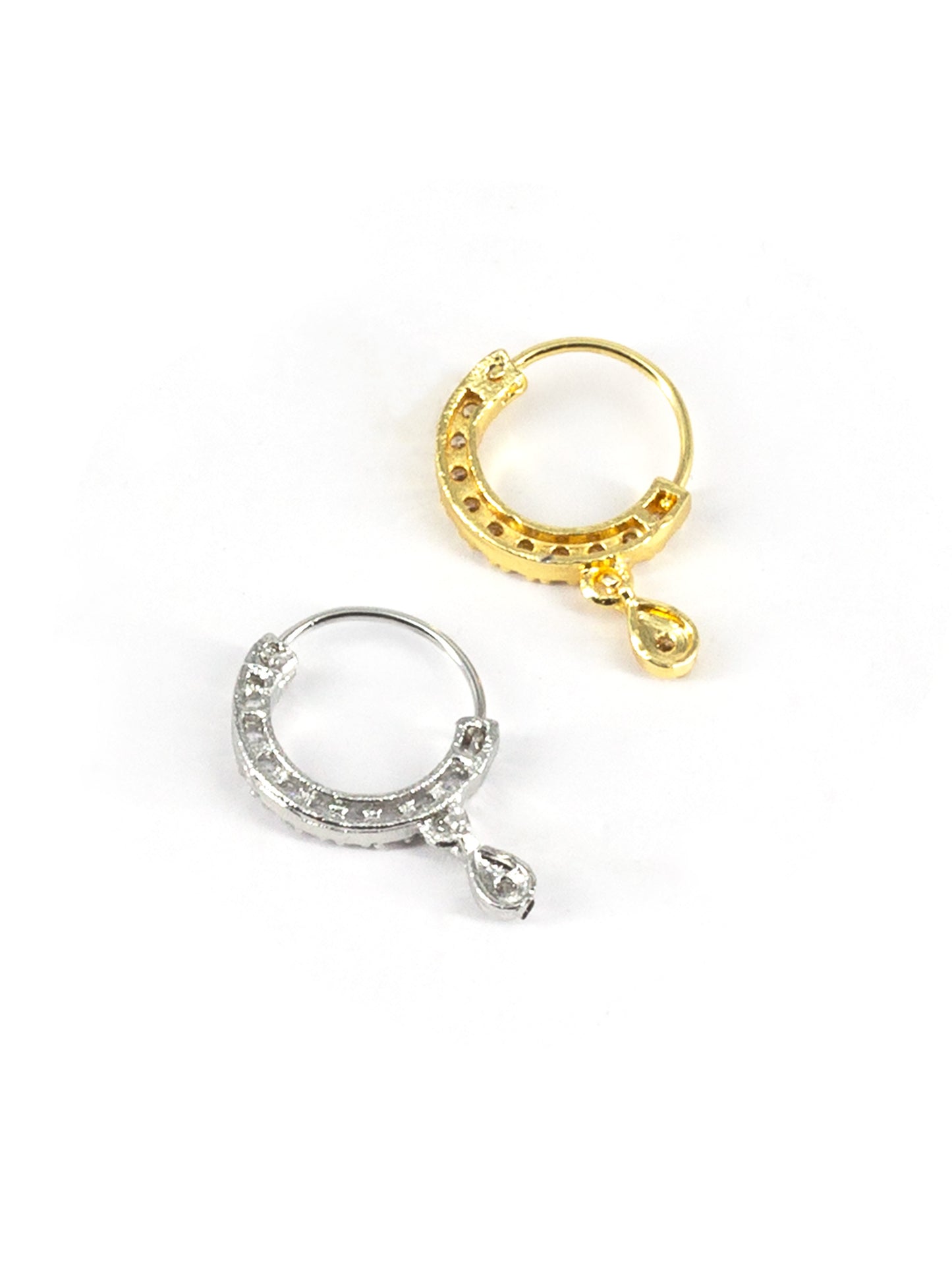 Set of 2 Gold & Silver Plated AD Small Drop Nose ring for Women
