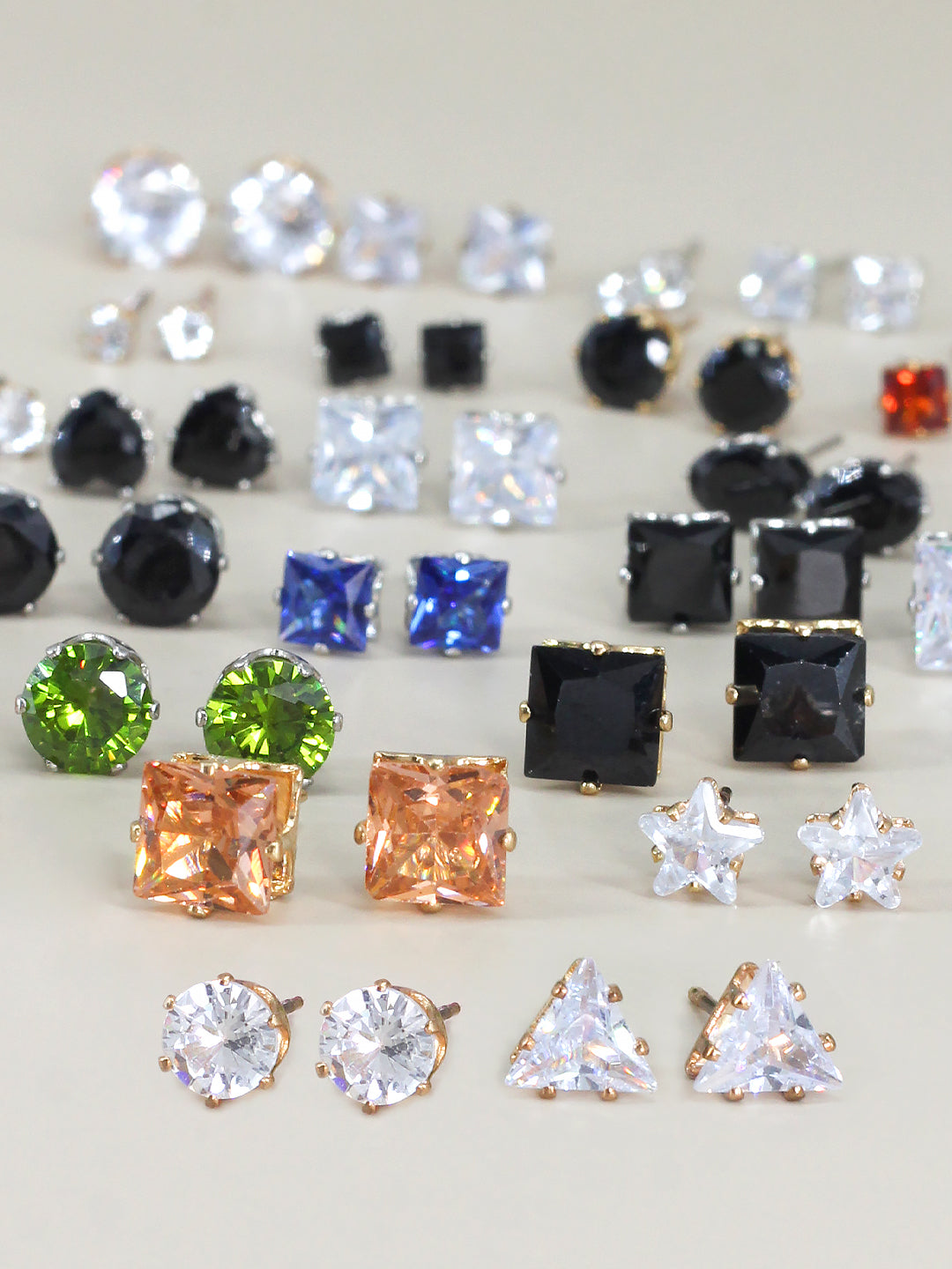 Pack of 26 Multicolour Geometric AD Stud Earrings