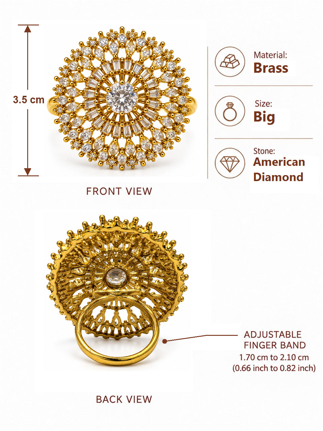 Antique Gold Plated AD Finger Ring for Women
