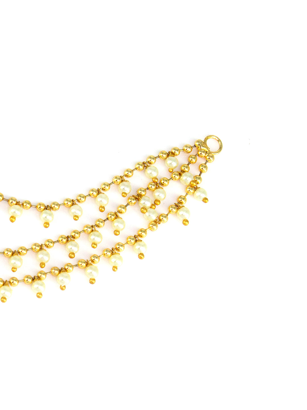 Gold-Plated 3-Layered Beads Drop Ear Chain
