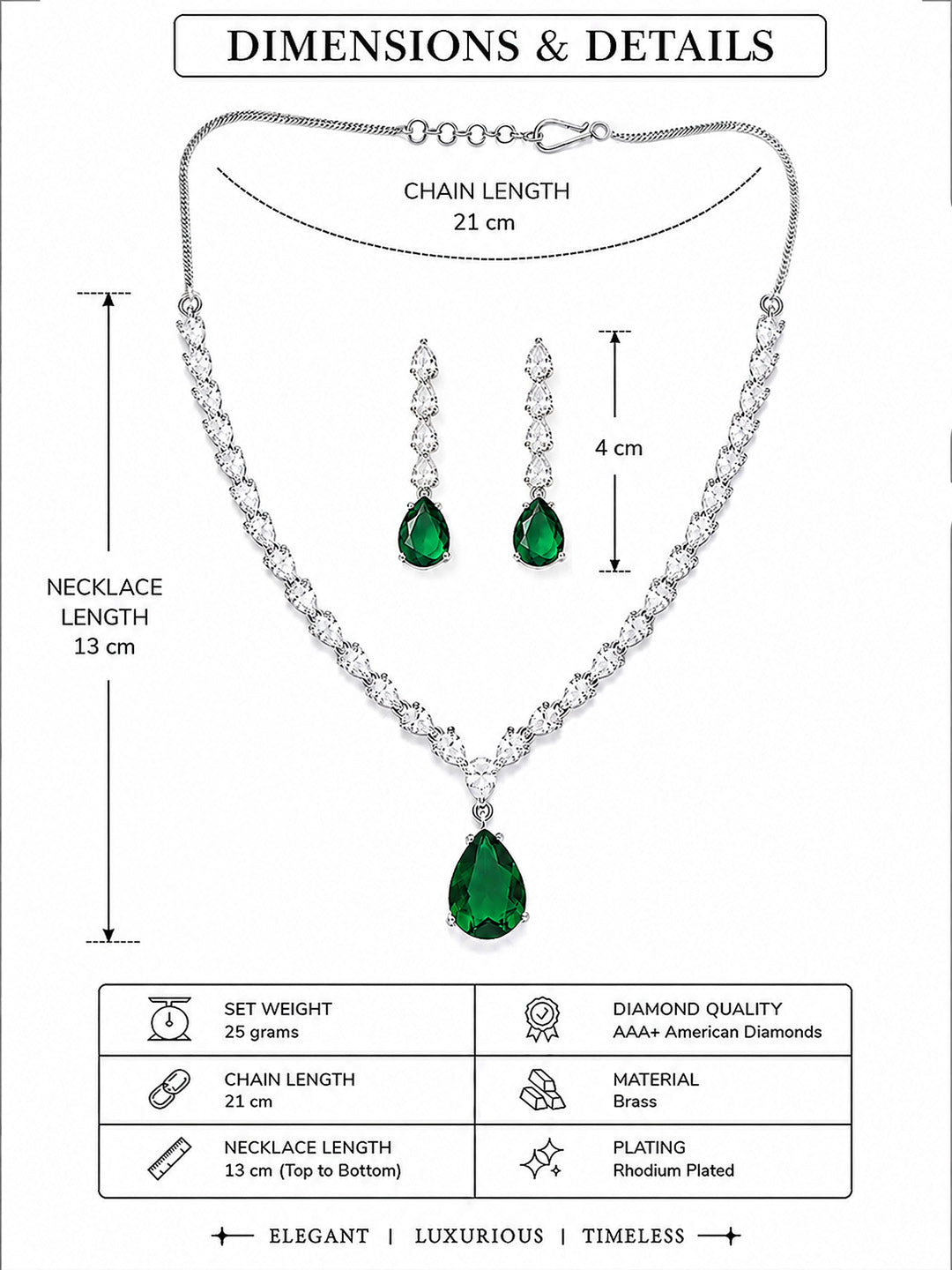 Rhodium Plated Green American Diamond Drop Trendy Jewellery Set
