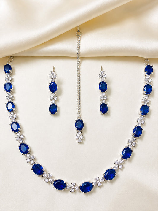 Silver Plated Blue AD Jewellery Set for Women