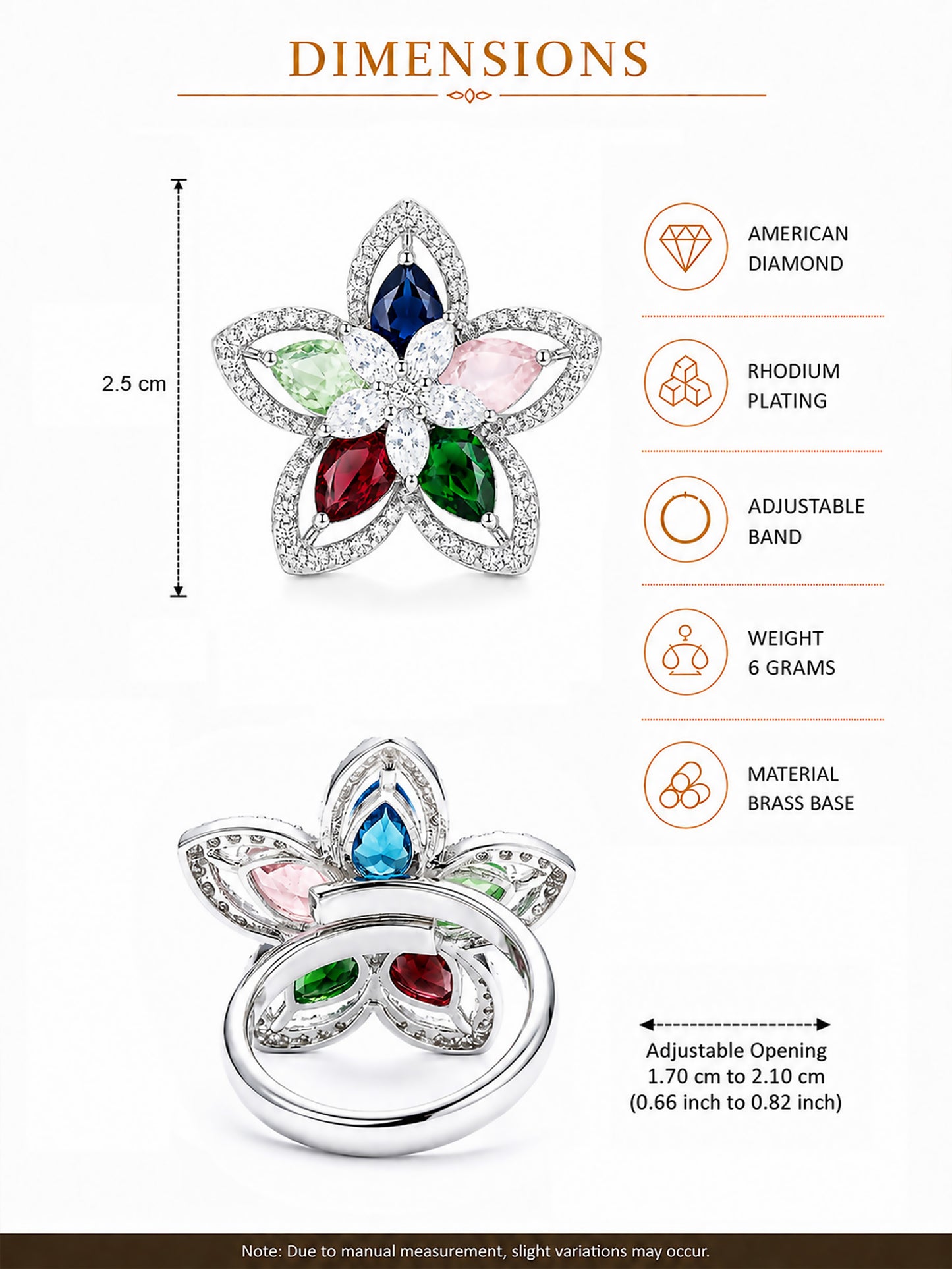 Rhodium Plated Multi AD Floral Finger Ring for Women