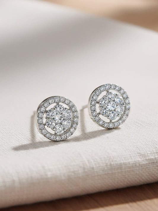 Silver Plated AD Round Stud Earrings for Women