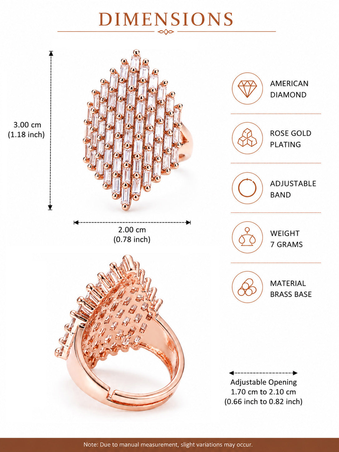 Rose Gold Plated AD Finger Ring for Women