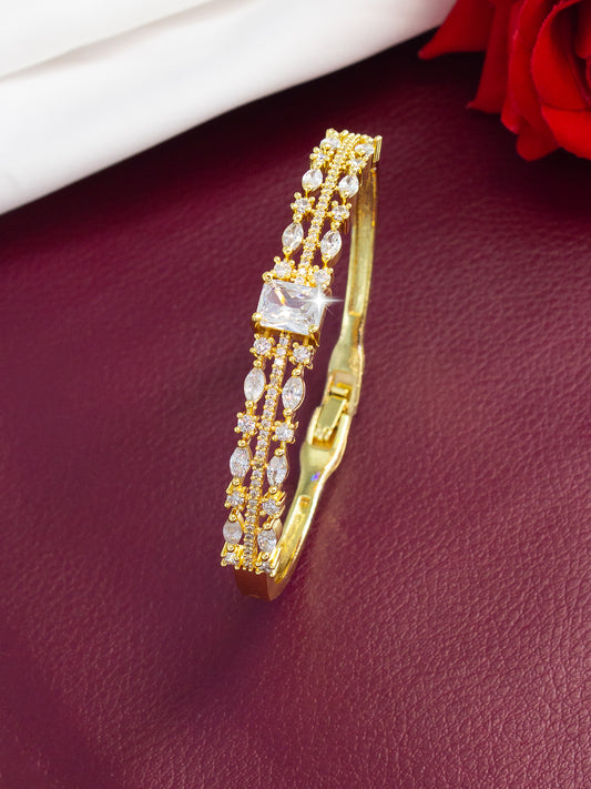 American Diamond Gold Plated Petal Design green Bracelet for Women and Girls