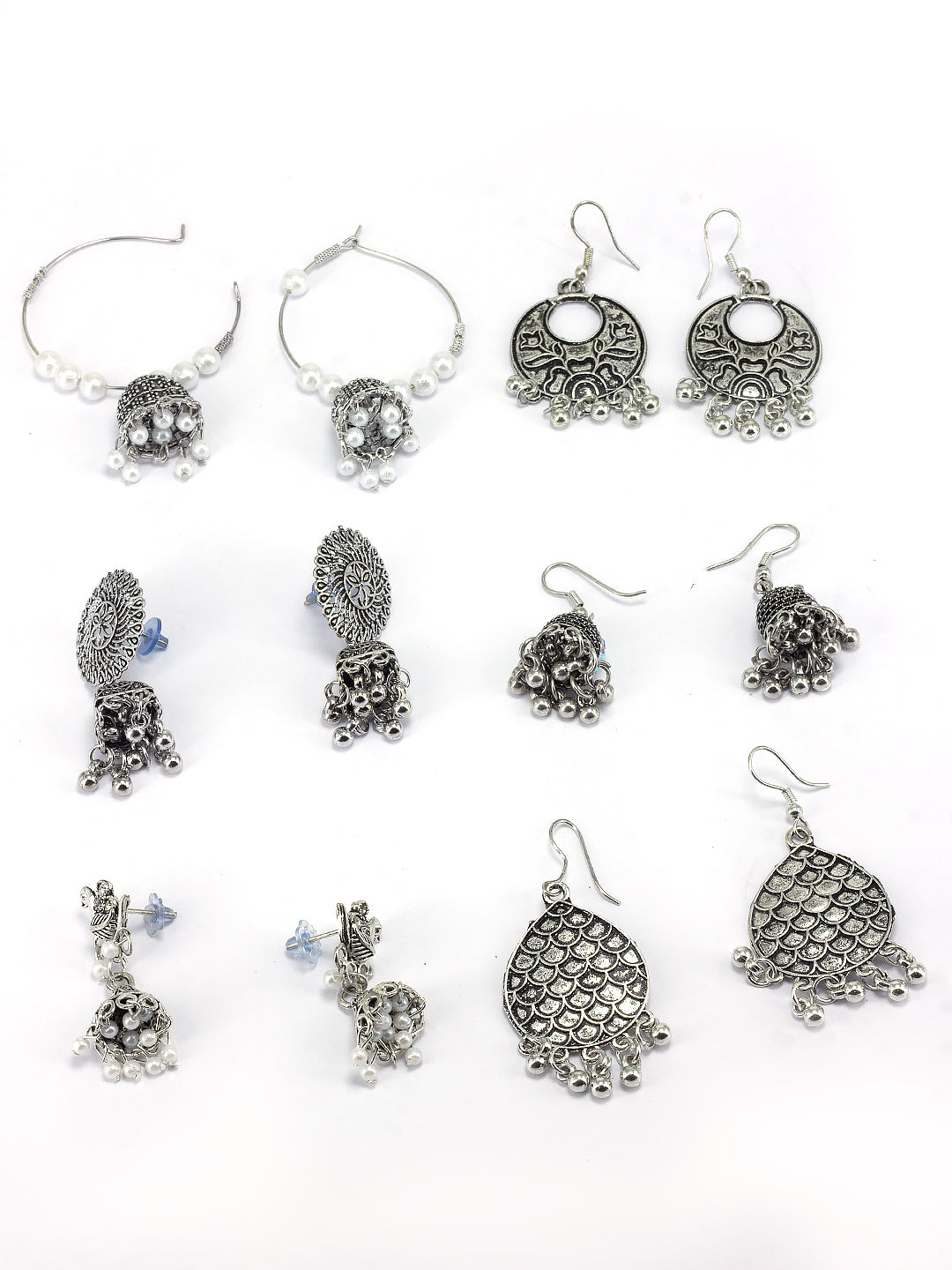 Pack of 6 Oxidized Jhumka Earrings