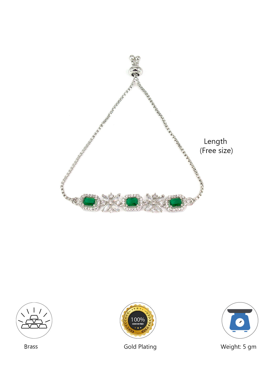 American Diamond Floral Design Green Adjustable Bracelet For Women and Girls