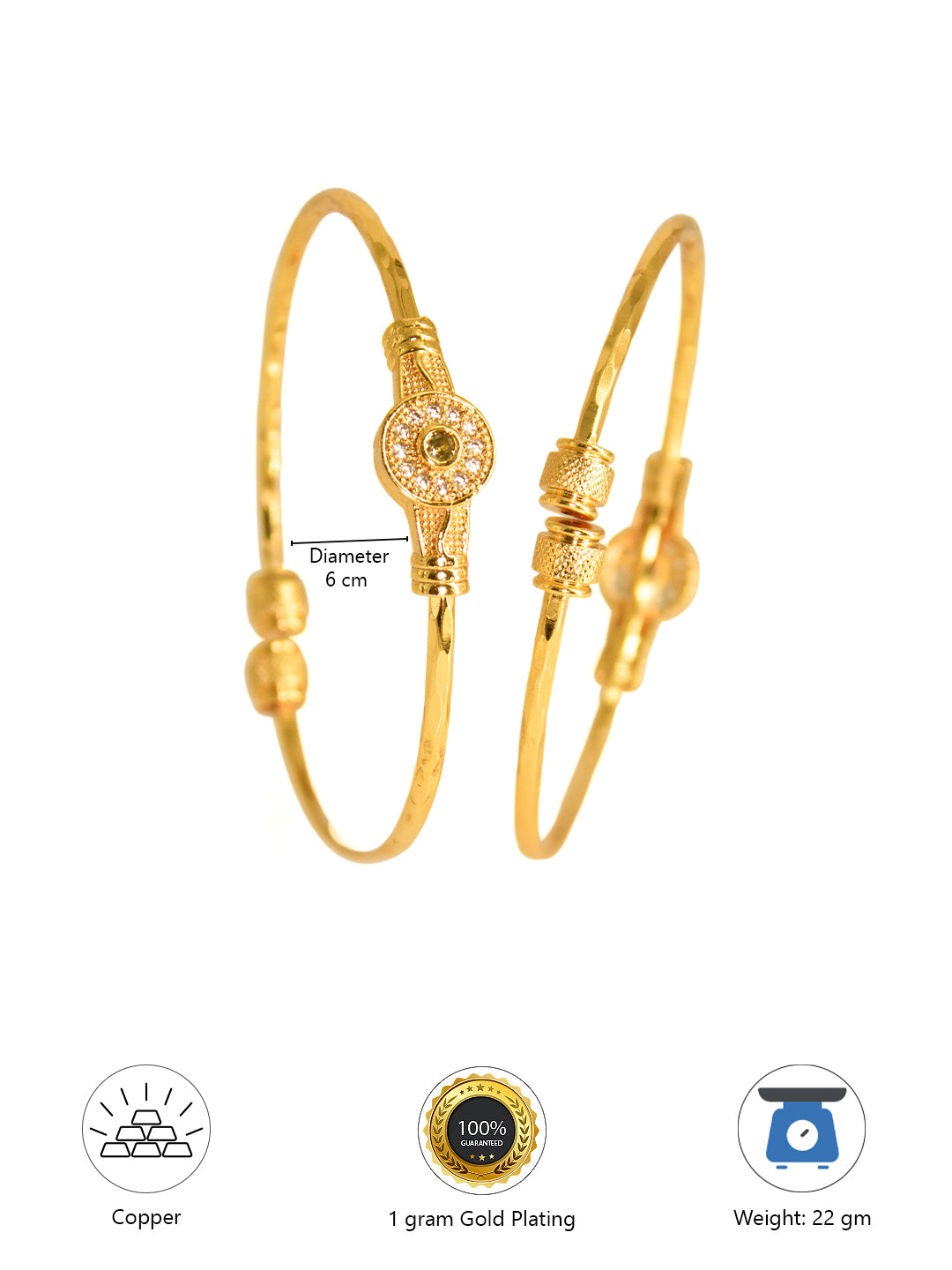 1 Gram Gold-Plated & American Diamond Bangle (Set of 2)