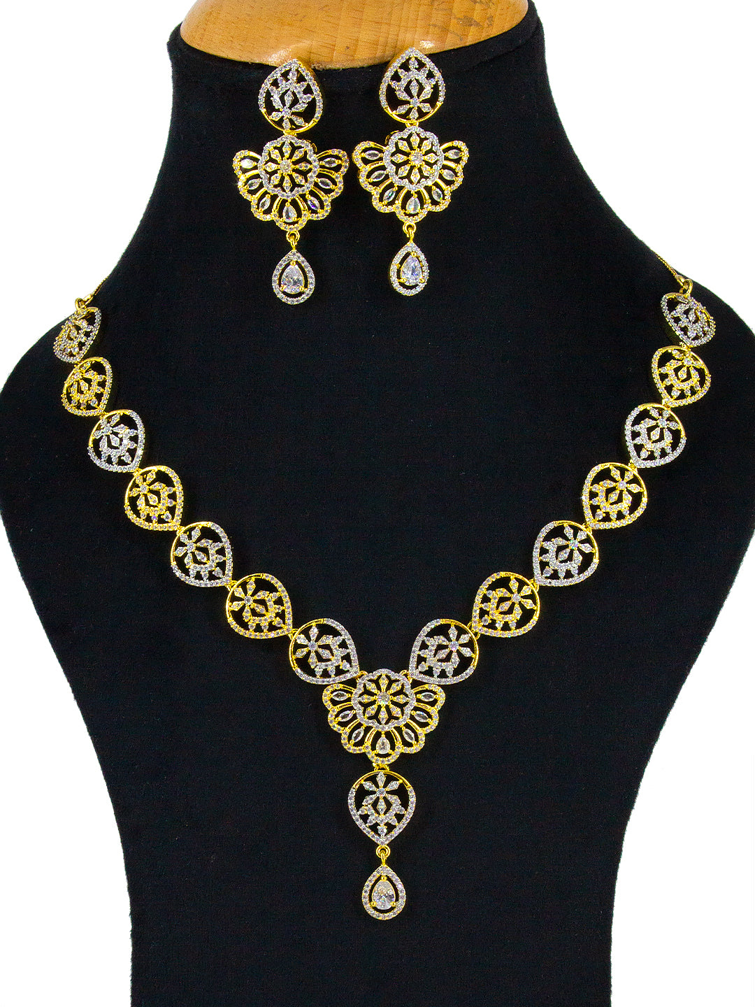 Gold Plated Floral AD Designer Jewellery Set